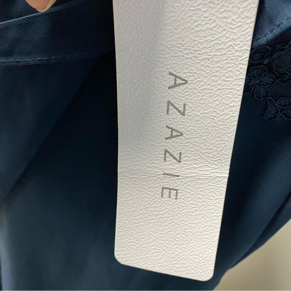 Azazie Navy Long Sleeve Gown - Picture 4 of 6